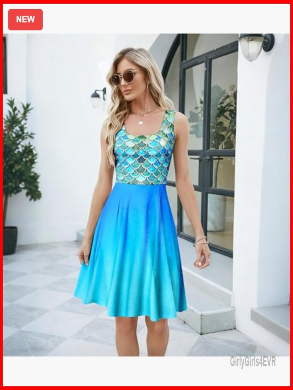 Sleeveless Scoop Neck Flared A-Line Midi Sundress Summer Beach - Picture 6 of 7